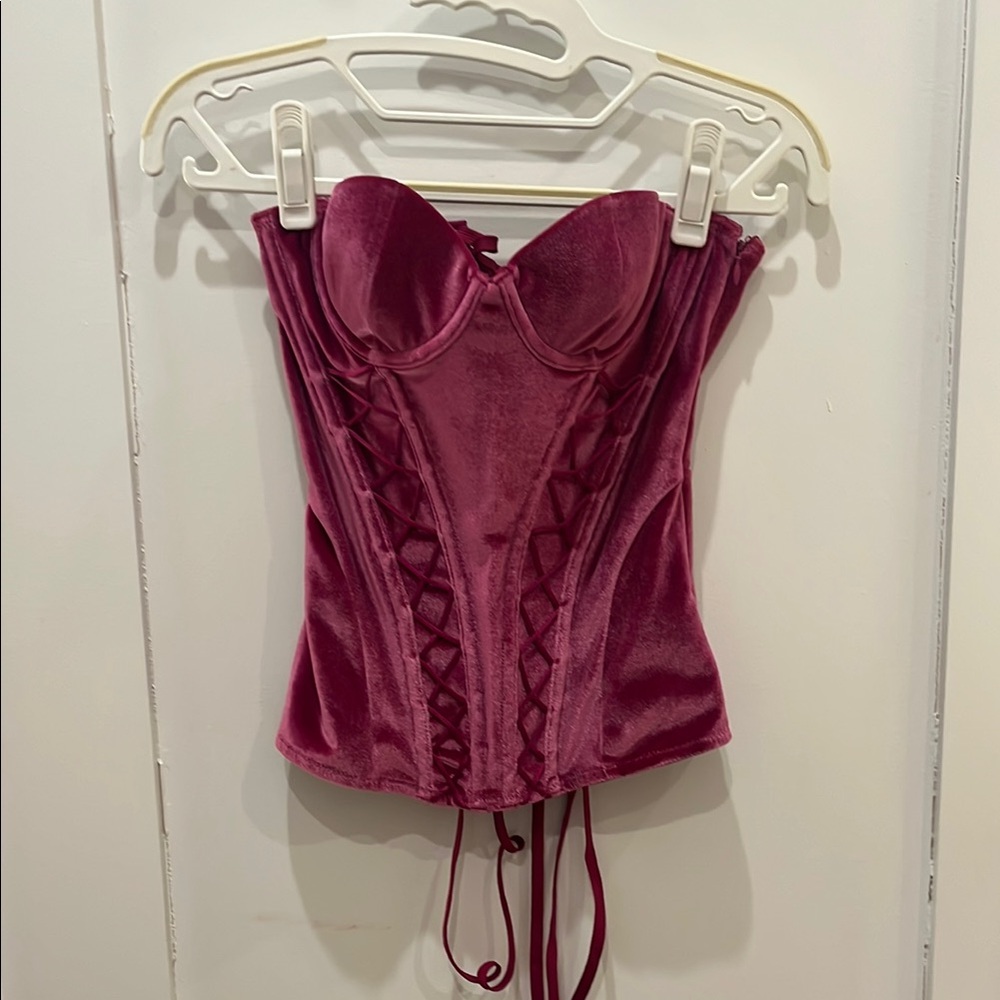 SAVAGE X FENTY Velvet Corset Top in Rich Burgundy